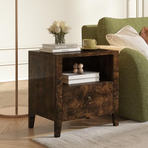Image of AMERLIFE Nightstand Set of 2 Mid Century Modern Bedside Table, Brown