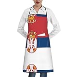 JaoXer Stilvolle Schürze mit serbischer Flagge für Damen und Herren, weiche Unisex-Kochschürze mit verstellbaren Taschen