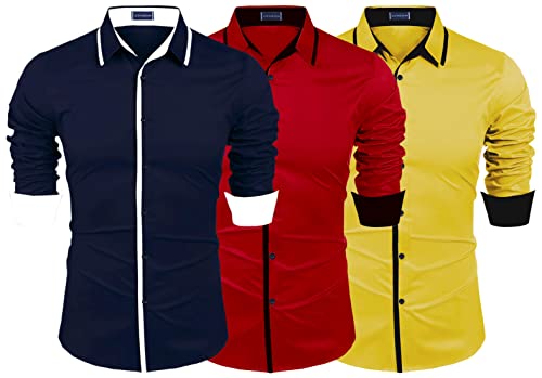 Image of Zombom Combo of Men's Cotton Blend Solid Regular Fit Casual Full Sleeves Shirts (Pack of 3)