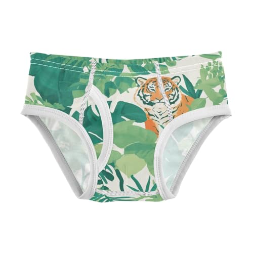 KLL Green Plants Orange Tiger Pattern Baby Boys Comfort Boxer Briefs Cute Children Panties