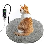 GOLOPET Cat Heating Pad, 16 in Round Pet Heating Pad,Cat Blankets for Indoor Cats Smart Temperature Control Switch Electric Steel Wire Protection Tube Plush Fabric Cover - Grey
