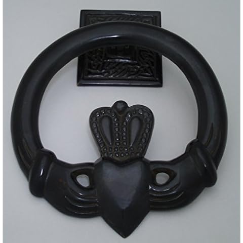 Large Claddagh Brass Door Knocker Square Back Antique Bronze Cover