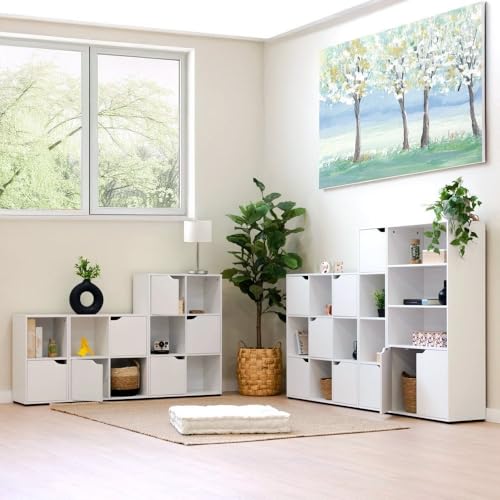 Miniatura 4 de Lolahome Estantería De Madera, Librería Con Puertas Y Compartimentos Abiertos, Mueble Almacenaje, Organizador, En Color Blanco De 120x30x29 Cm Para Estudio, Dormitorio, Salon, Oficina Y Bilbioteca
