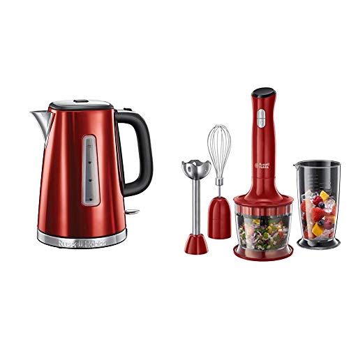 Russell Hobbs Wasserkocher, Luna rot, 1,7l, 2400W & Stabmixer 3-in-1 Desire (Zerkleinerer, Mixer- & Schneebesenaufsatz…