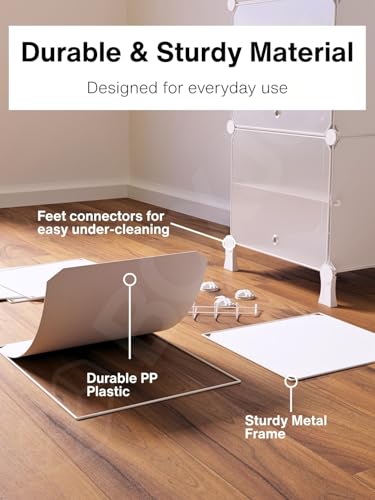 Image of BOXJOY 8 Shelf Shoe Rack with 4 Translucent Doors, 5 Hook Steel Holder & Wooden Hammer, Home Storage PP Plastic Organizer with Metal Door Frame to Cover Chappal Slipper Sandals Shoes Box Stand (White)