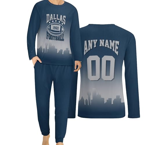 Custom Pajama Set for Men Add Name Number Personalized Long Sleeve Nightwear Set Gifts for Fans Dad Husband Brother