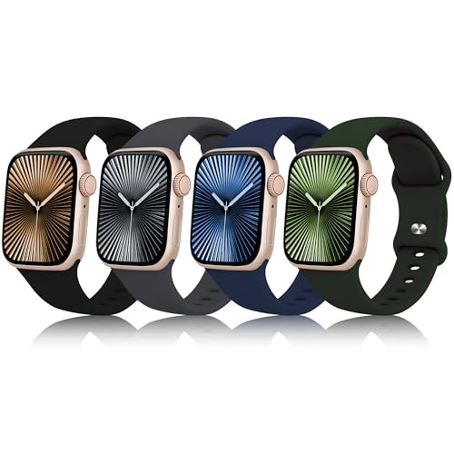 Thrixen 4 Pack Sport Silicone Band Compatible with Apple Watch Bands 40mm 38mm 41mm 44mm 45mm 42mm 49mm Soft Wristband Women Men Replacement Strap for iWatch Series 11 10 9 8 7 6 5 4 Ultra SE 3 2 1 by Thrixen - Used condition - US$11.16