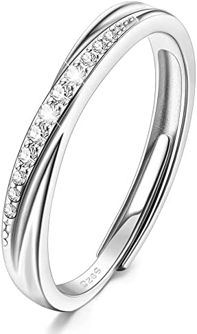 KALVICA 925 Sterling Silver Rings for Women,Silver Adjustable Ring with Cubic Zirconia,Wedding Promise Eternity Ring for Women