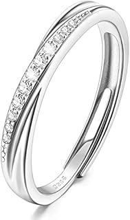 KALVICA 925 Sterling Silver Rings for Women,Silver Adjustable Ring with Cubic Zirconia,Wedding Promise Eternity Ring for Women