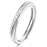 KALVICA 925 Sterling Silver Rings for Women,Silver Adjustable Ring with Cubic Zirconia,Wedding Promise Eternity Ring for Women