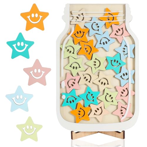 SUPRROW Belohnungsglas für Kinder,Belohnungsglas für Kinder mit 25 Sternen,Belohnungsglas Klassenzimmer,Reward Jar Lächelndes Gesicht,Star Reward Jars,für motivierende Verhaltensbelohnungen