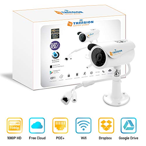 TriVision NC-336PW HD 1080P Outdoor Security Camera, Wi-Fi Wireless, POE, IR Night Vision, Motion Sensor, SD Card DVR Expadable to 128Gb or More