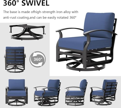 Image of Aluminum Patio Furniture Set, 10 Seats Outdoor Patio Conversation Sets with Swivel Chair Modern Metal Sectional Sofa with Upgrade Cushions for Patio, Backyard - Blue