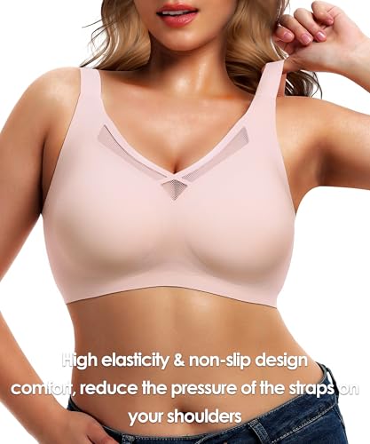 Jelly Strips V Mesh Wireless Bras with Support and Lift Comfortable Seamless Bra Full Coverage Supportive Bralettes No Underwire Soft Womens Bras with Bra Extender Pink 34C — view 4