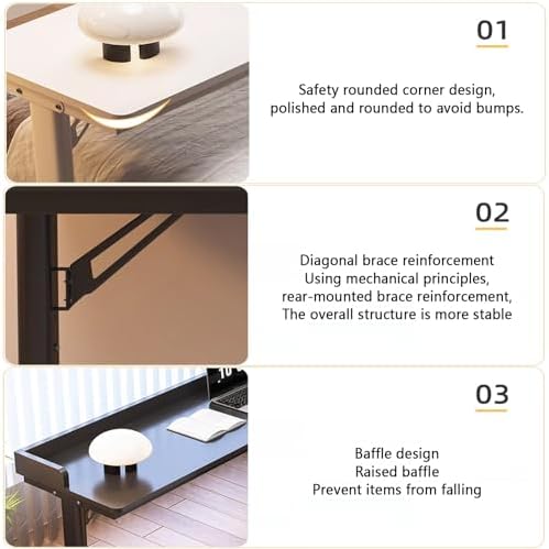 Adjustable Height Rolling Overbed Table for Laptop, Mobile Bed Desk with Wheels & Baffles, Ideal for Home, Hospital & Bedroom Use, Portable Workstation.
