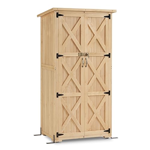 Macrout Outdoor Storage Cabinet, Wooden Storage Shed with Lock, Outside Garden Tool Shed with 2 Doors for Patio Yard Lawn, 1628 (Medium)