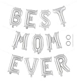 11 Pcs Best Mom Ever Letter Balloons, 16 Inch Mother’s Day Letter Balloons Banner, Mother's Day Balloon Decorations for Mothers Day Themed Party Supplies (Silver)
