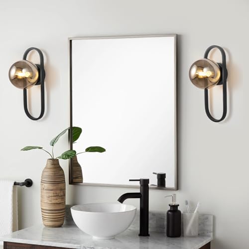 Image of Bektas Wall Sconces Set of Two,Matte Black Wall Light Sconces with Grey Globe Glass Shade for Living Room and Bedrooms ETL Listed