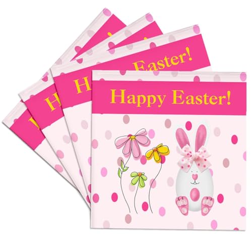 3dRose Easter Egg Bunny Rabbit with Flowers Set of 4 Ceramic Tile Coasters