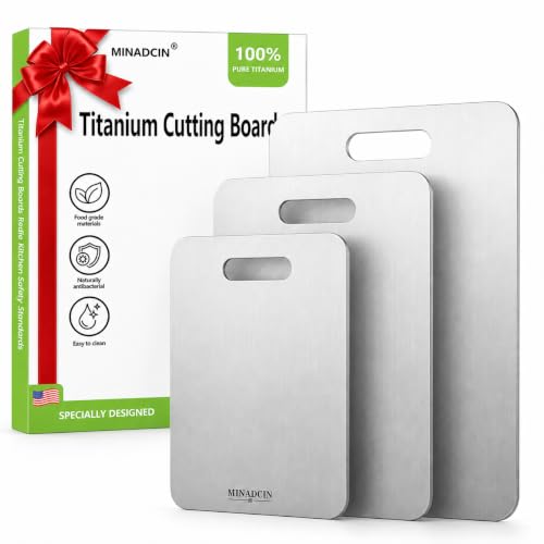 Titanium Cutting Board Set of 3, 100% Pure Titanium Cutting Boards for Kitchen, Non-Porous Metal Chopping Boards, Dishwasher Safe, Odor Resistant for Meat, Vegetables, Fruit & Raw Food Prep