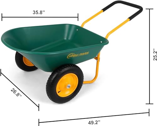 Simpli-Magic Premium Dual-Wheel Home Utility Yard Wheelbarrow Garden Cart w/Built-in Stand for Lawn, Gardening, Grass, Soil, Bricks, and Construction by SIMPLI-MAGIC - Image 3