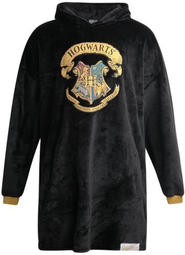 COCO BRANDS Harry Potter Blanket Hoodie - Bettlejuice Friday the 13th Tom and Jerry Ninja Turtles Gremlins Wearable Blanket Size One Size Black With Embroidered Hogwarts Crest
