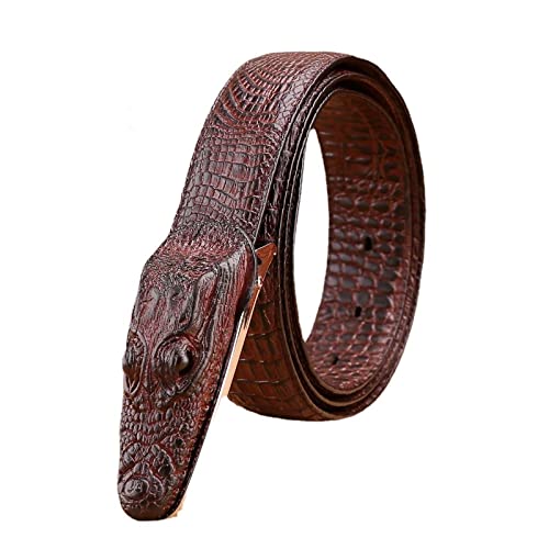 LIUSU Krokodilleder-echter Ledergürtel, Mode-Punk-Herren-Rock-Alligatorkopf-Schnallengürtel, Hip-Hop-Stil für Jeans, Freizeit, Gürtel Cover