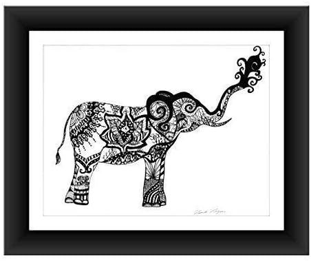 Elephant Poster Art Print Zentangle Pen and Ink Wall Art Yoga Inspired