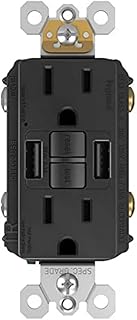 Legrand Radiant 1597TRUSBAABK 15 Amp GFCI Self Test Tamper Resistant Decorator Duplex Outlet with USB Type A, Black (1 Count)