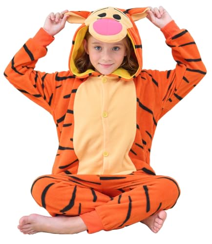 XIECGGYZE Kids Animal Onesie,Snug Fit Flannel Cosplay Costume Pajamas Sleepwear, 6 Years, Tigger