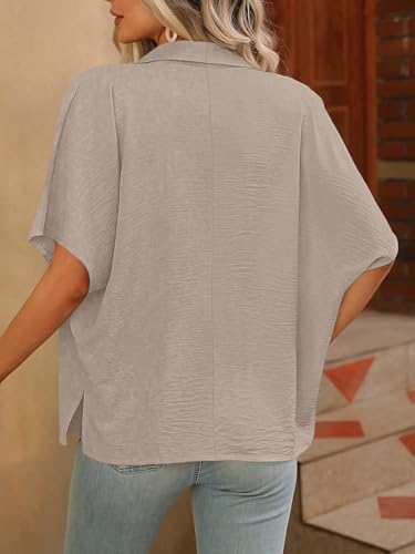 Image of GRECIILOOKS Oversized Shirt for Women | Shirt Top for Woman |Women's Color Block Button Down Blouse - Casual Loose Fit Short Sleeve Summer Shirt's Work, Vacation & Everyday Wear