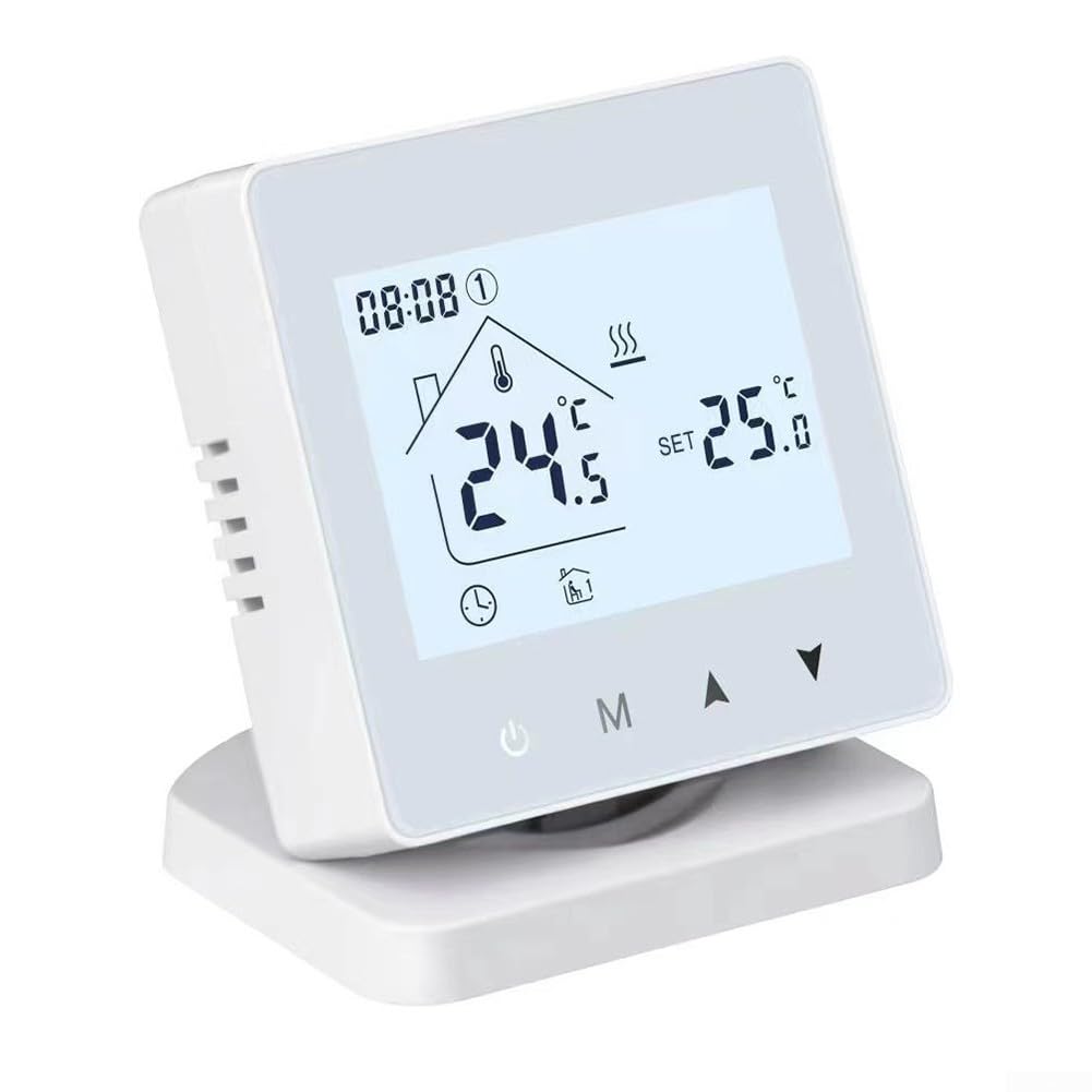 Termostato de calefacción de suelo RF433 no programable con rango ajustable de 5 a 95 °C, control de precisión de 0,5 °C, modos temporales automáticos manuales flexibles, bloqueo infantil activado por