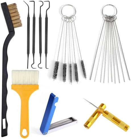 Carburetor Cleaning Kit – Carb Jet Cleaner Tool Set 9Pcs with 23 Stainless Steel Needles, Nylon Brushes & Cleaning Hooks for Motorcycle ATV Chainsaw Welding Torch Lawn Mower
