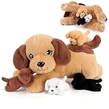 gnomantic 5 Pieces Dog Stuffed Animals with Babies Inside Belly - 1 Mommy Stuffed Dog with 4 Puppy Plush - Stuffed Puppy Plush Toy for Kids Age 3-8, Gifts Ideal for Christmas, Valentine's, Birthday