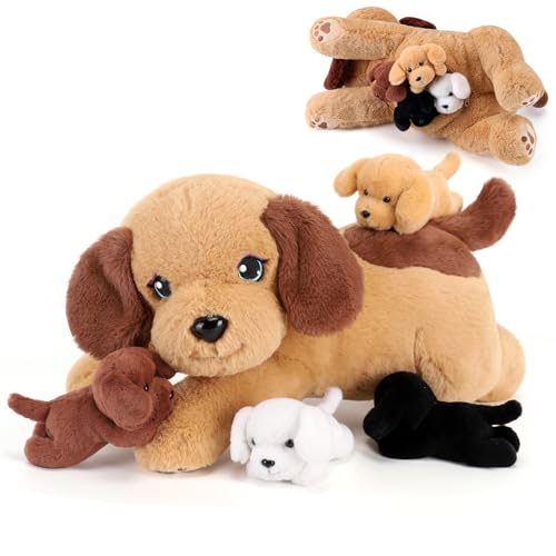 Image of 5 Pieces Dog Stuffed Animals with Babies Inside Belly - 1 Mommy Stuffed Dog with 4 Puppy Plush - Stuffed Puppy Plush Toy for Kids Age 3-8, Gifts Ideal for Christmas, Valentine's, Birthday