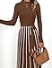 ZESICA Womens 2026 Spring Turtleneck Long Sleeve Sweater Dress Tie Waist Casual Loose Ribbed Knit A Line Midi Dresses Brown X-Large
