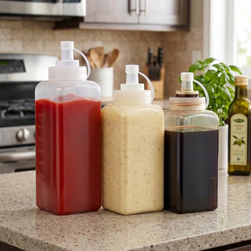 Happybase 4 Pack 600ml Sauce Bottle, 20oz Plastic Squeezy Bottle Squeeze Condiment Dispenser - Image 2