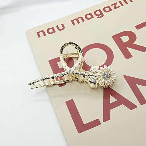 Flower Hair Clips Large Claw Clips Gold Metal Hair Claw Clips Floral Hair Barrettes Sunflower Hair Accessories Strong Hold Claw Clips For Thick Hair Flowers Hair Decoration Hair Clamp For Women Girls #TOP1