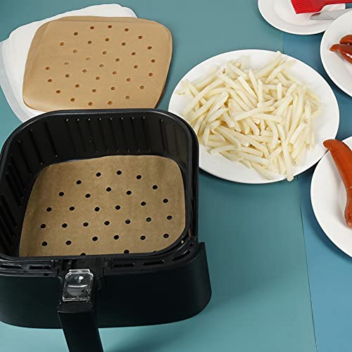 Square Air Fryer Liners, Set of 200, 9.5 Inch Unbleached Air Fryer Parchment Paper/Parchment Paper Sheets for Air Fryers, Steaming Basket and More(5.5/6.5/7.5/8.5/9.5in Optional)