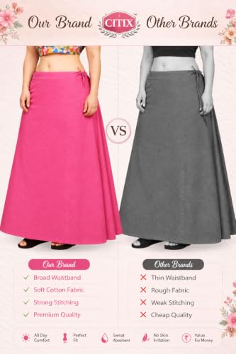 Image of CITIX Pure Cotton Petticoat for Women's Saree | Adjustable Drawstring Waist