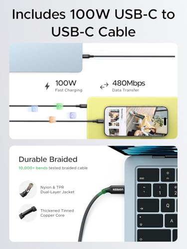 Image of UGREEN Nexode Air 65W USB C Charger, Foldable Mini Charger Block Fast Charging with USB C Cable, GaN Charger for MacBook Air /Neo /Pro, iPhone 17 16, Galaxy S26 /S25, iPad, Grey