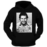 Pablo Escobar Smiling Mug Shot Adult Mens Hoodie Pablo Escobar Plug Tee Plata o Plomo Columbian Drug Lord Medellin (XL) Black