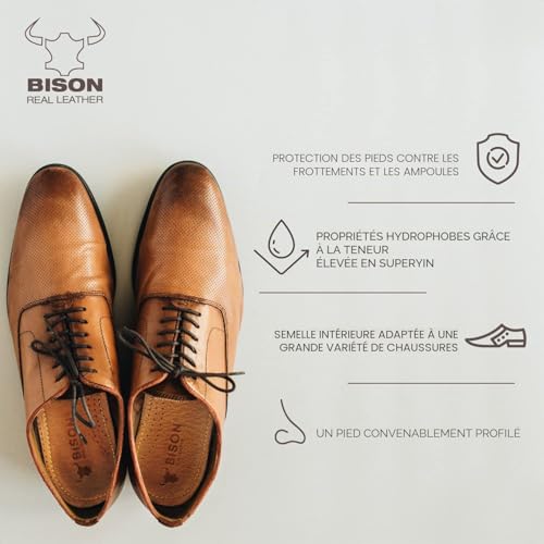 BISON Semelles Chaussures Confort 3 Paires - Semelle Cuir avec du Liège - Semelle anti Odeur et Transpiration pour Homme et Femme (41/42, Beige) – vue 3