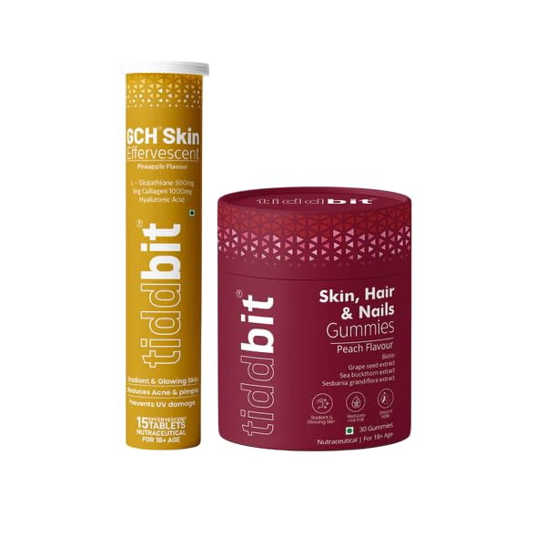 Skin, Hair & Nail Gummies + GCH Skin Tablets Combo | Biotin, Zinc, Collagen, Hyaluronic Acid & Vitamin C | Beauty, Skin Glow & Strong Nails Supplement Pack