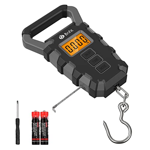 Brifit Balance de Pêche Numérique 50 KG, Balance à Bagages avec Ruban à Mesurer de 1 Mètre, Balance de Pêche Étanche avec Poignée Antidérapante,...