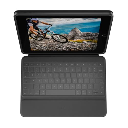 Logitech Rugged Folio pour iPad (7e, 8e et 9e générations) Étui clavier de protection, Clavier Allemand QWERTZ - Noir