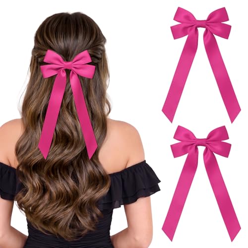 2PCS Pink Hair Bows, Large Ribbon Bow Hair Clips for Girls Women Cute Ponytail Holder Accessories for Toddlers Kids Teens