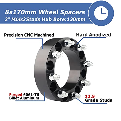 EZISOE 2 pcs 8x170 Wheel Spacers for f250/350 Super Duty|Excursion Truck, 2 Inch 8x170 Wheel spacers 130mm Hub Core with 14x2 Studs