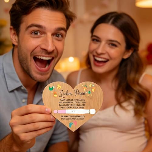 PIujsym Schwangerschaft Verkünden Holzplättchen Mit Box - Hi Papa Baby Verkündung,Schwangerschaftsverkündung, Du Wirst Papa,Werdender Papa Geschenk, Schwangerschaft Verkünden Karte Aus Holz