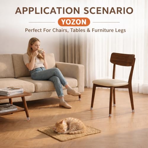 YOZON Chair Leg Floor Protectors for Hardwood Floors Felt Furniture Pads Silicone Caps 32 Pack Anti-Scratch Reduce Noise Clear Round Medium Fit 3/4" to 1-3/16" (19-30mm)